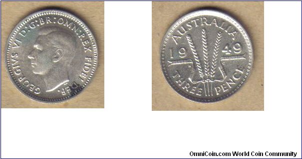 Australia, 3 Pence, 1949, Silver 0.500