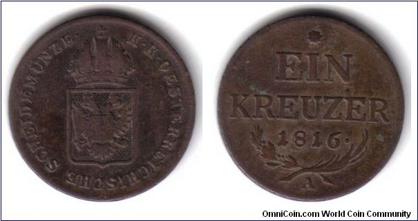 Austria, Ein Kreuzer, 'A' mint, 1816.