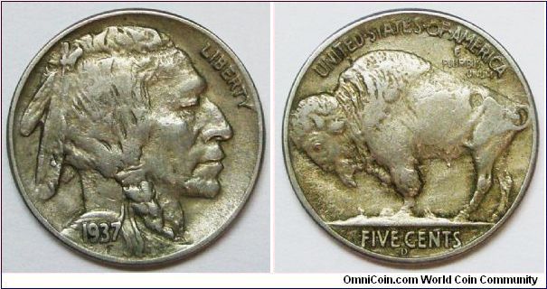 1937-D Buffalo Nickel 3 Legged