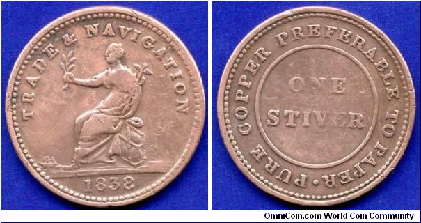 1 stiver.
British Guiana.
PRIVATE TOKEN COINAGE.


Cu.