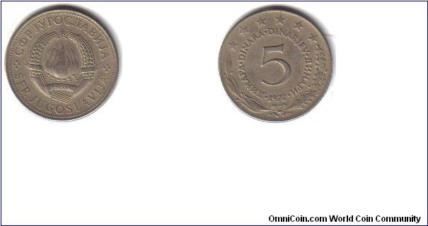 Yugoslavia, 5 Dinara, 1972