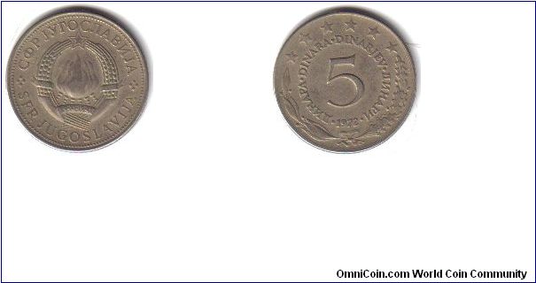 Yugoslavia, 5 Dinara, 1972