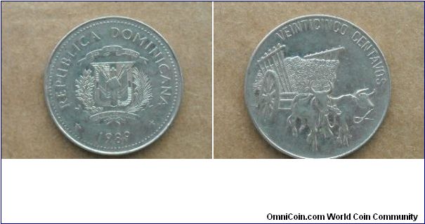 Dominican Republic, 25 Centavos, 1989