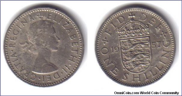 Great Britain, 1 Shilling, English arms, 1957