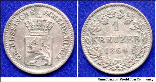 1 kreuzer.
Hessen-Darmstadt.
Duke Ludwig III (1848-1877).
Mintage 376,000 units.


Ag166f. 0,83gr.