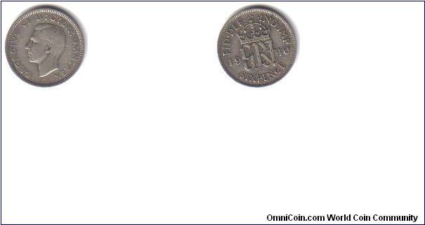 Great Britain, 6 Pence, Silver 0.500, 1940