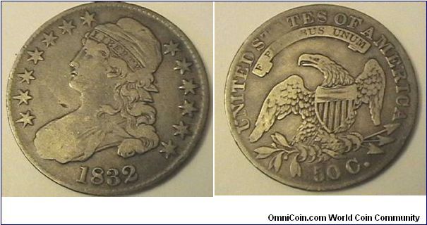 Cap Bust Half Dollar, .8920 silver, .3869 oz ASW, R1, VF-25, Overton #110