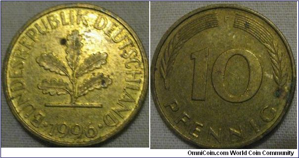 1996 10 pfennig, EF grade