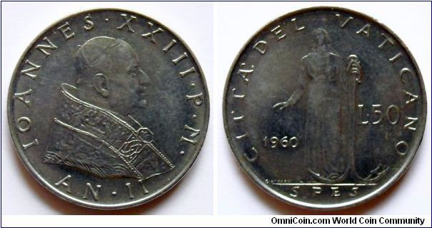 50 lire.
1960, Pontif. Ioannes XXIII