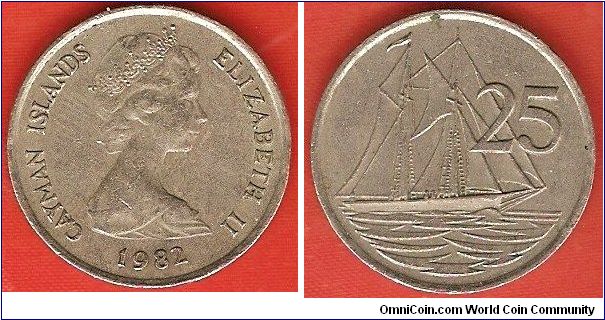 25 cents
Elizabeth II by Arnold Machin
Schooner
copper-nickel