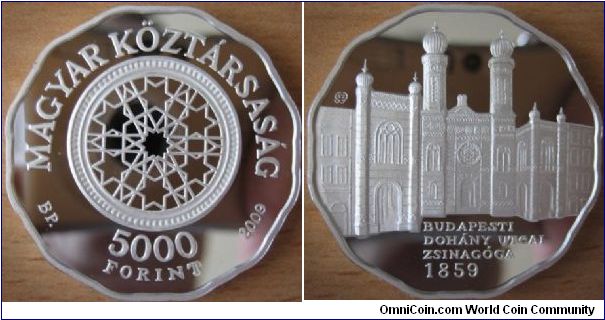 5000 Forint - 150 years of the great synagogue of Budapest - 31.46 g Ag .925 Proof - mintage 6,000