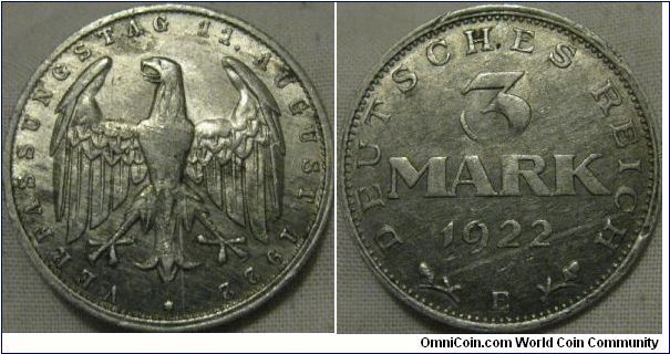 1922 E 3 marks (dresden mint) fairly decent grade
