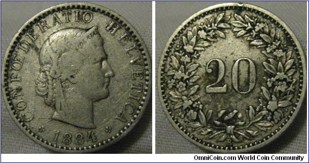 1884 20 centimes, reasonable grade