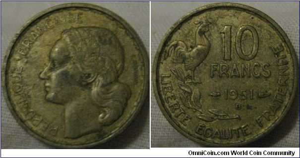 1952 B 10 francs good grade