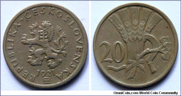 20 haleru.
1921, Czechoslovakia