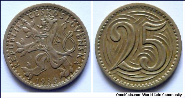 25 haleru.
1933, Czechoslovakia