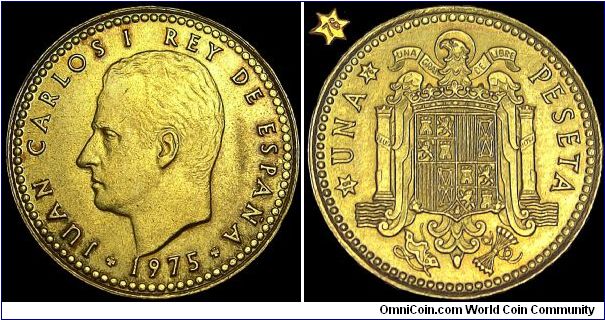 Spain - 1 Peseta - 1976 (1975) The actual year of production of this coin is 1976 - Weight 3,5 gr - Aluminum / Bronze - Size 21 mm - Regent / Juan Carlos I - Mintage 170 380 000 - Edge : Reeded - Reference KM# 806