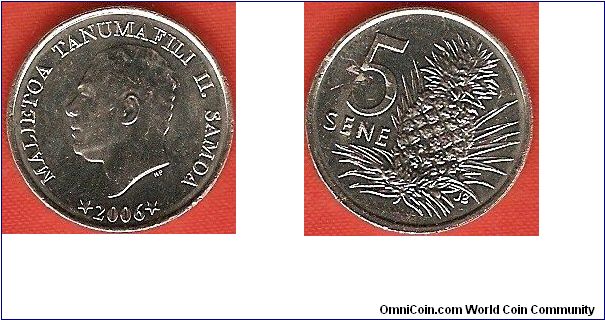 5 sene
Malietoa Tanumafili II
Pineapple
copper-nickel