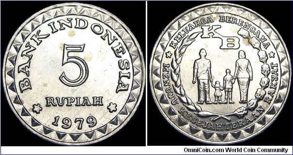 Indonesia - 5 Ruphia - 1979 - Weight 1,4 gr - Aluminum - Size 23 mm - Subject / Family Planning - Mintage 413 200 000 - Edge : Plain - Reference KM# 43