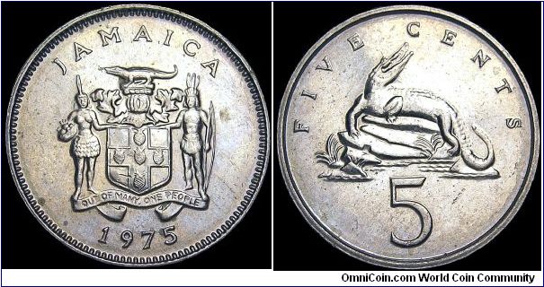 Jamaica - 5 Cents - 1975 - Weight 2,8 gr - Copper / Nickel - Size 19,4 mm - Ruler / Elizabeth II - Designer Christopher Ironside - Mintage 6 010 000 - Edge : Reeded - Reference KM# 46