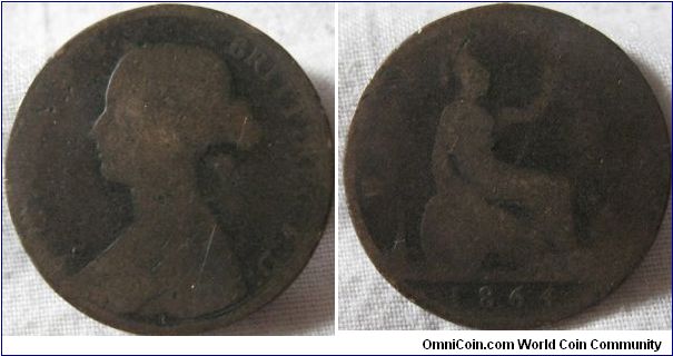 scarse 537,600 mintage 1864 halfpenny