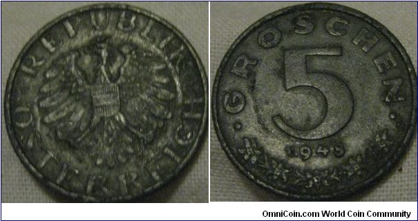 1948 5 grochen zinc coin, decent grade