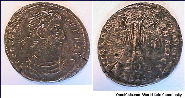 Emperor Constantius II 337-361 AD, CONSTANTIVS PF AVG, Victory advancing left holding wreath in each hand ASIS, overcleaned