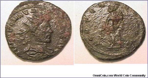 Roman emperor Aurelian, 270-275 AD,
IMP C DOM AVERELIANVS  AVG, FORTVNA REDUX, Fortuna standing left holding rudder and cornucopia.