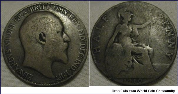 1910 halfpenny, fair grade