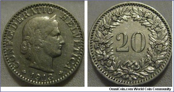F grade 1913 20 centimes bright finish