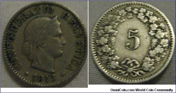 1913 fine grade 5 centimes