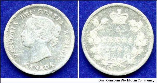 5 cents.
Victoria (1837-1901) Regina.
Mintage 1,800,000 units.


Ag925f. 1,16gr.