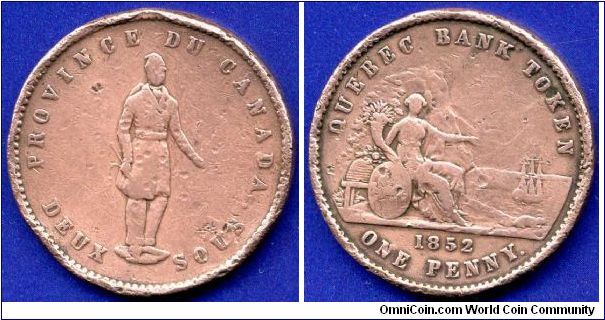 1 penny / 2 sous - Quebec Bank Token.
Province du Canada.


Cu.