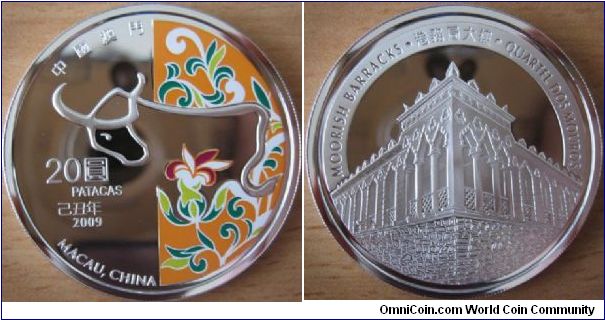 20 Patacas - Year of the Ox - 31.1 g Ag .999 Proof - mintage 6,000