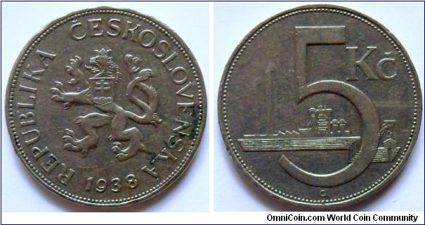 5 korun.
1938, Czechoslovakia