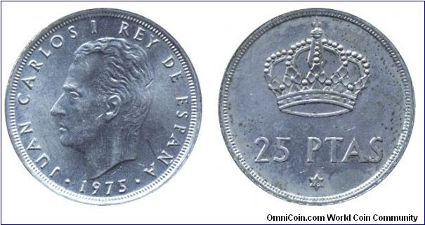 Spain, 25 pesetas, 1978 (1975), Cu-Ni, King Juan Carlos I.                                                                                                                                                                                                                                                                                                                                                                                                                                                          
