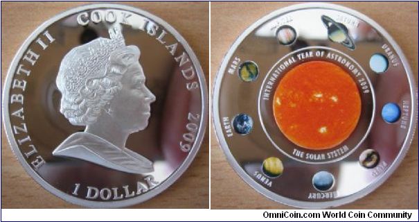 1 Dollar - Year of Astronomy - Solar system - 27 g Copper (silver plated .999) with padprinting - mintage 5,000