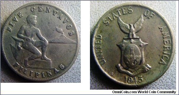 Nickel Commonwealth Philippines
5 centavos
(about the cost of an 8oz bottle of Cocacola at that time, including the glass bottle and the white paper straw)
19mm diameter