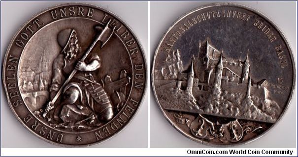 Swiss shooting medal issued for the cantonal Shooting festival at Beider, Basel in 1897. Slight edge knock.