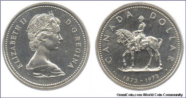1973 1 Dollar - Silver Proof - 100th Anniversary of the Northwest Mounted Police, which later became the Royal canadian Mounted Police.