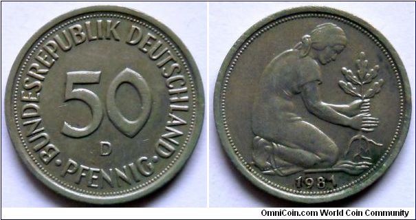 50 pfennig.
1981, Mintmark (D) 
Munich