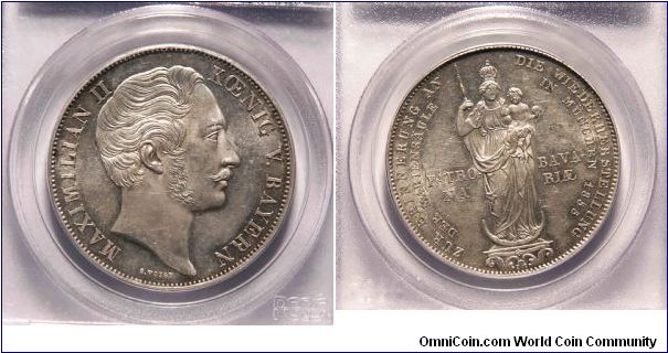 1855 Bavarian 2 Gulden commemorative

Subject:
Restoration of Maddona Column in Munich

PCGS MS-62