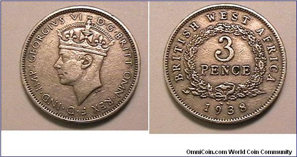 1938-KN 3 Pence, Copper nickel (king's Norton mint)