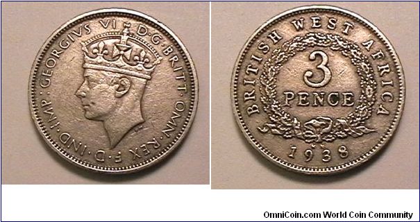 1938-KN 3 Pence, Copper nickel (king's Norton mint)