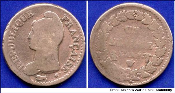 Un Decime (10 centimes).
L'an 7 - 1799.
'W' - Lille mint.


Cu.