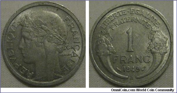 EF 1949 b franc, bright coin with lustre