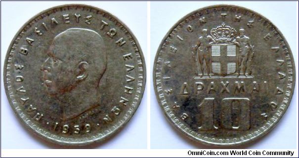 10 drachmai.
1959, Nickel