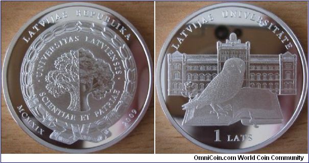 1 Lats - University of Latvia - 31.47 g Ag .925 Proof - mintage 7,000