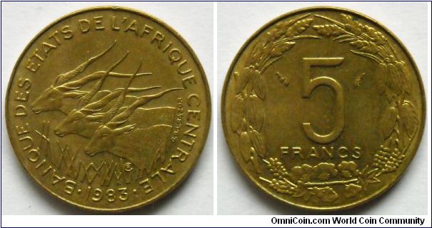 5 francs.
1983, Central African States
