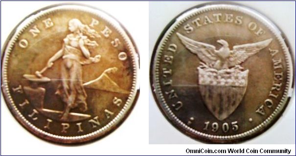 38mm diameter Silver coin 1 Peso 0.900Fine at 27grams. One of the key years for the USPI 1-Peso series
